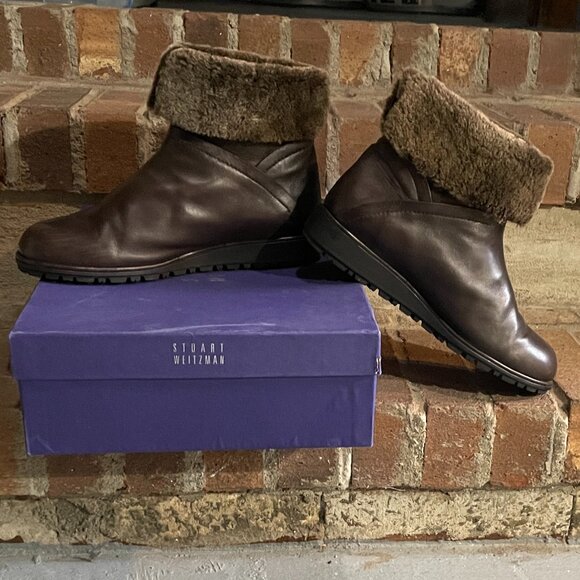Brand New NIB Stuart Weitzman Brown Leather Shearling Cooper Chill Boot Size 9 - Picture 4 of 9
